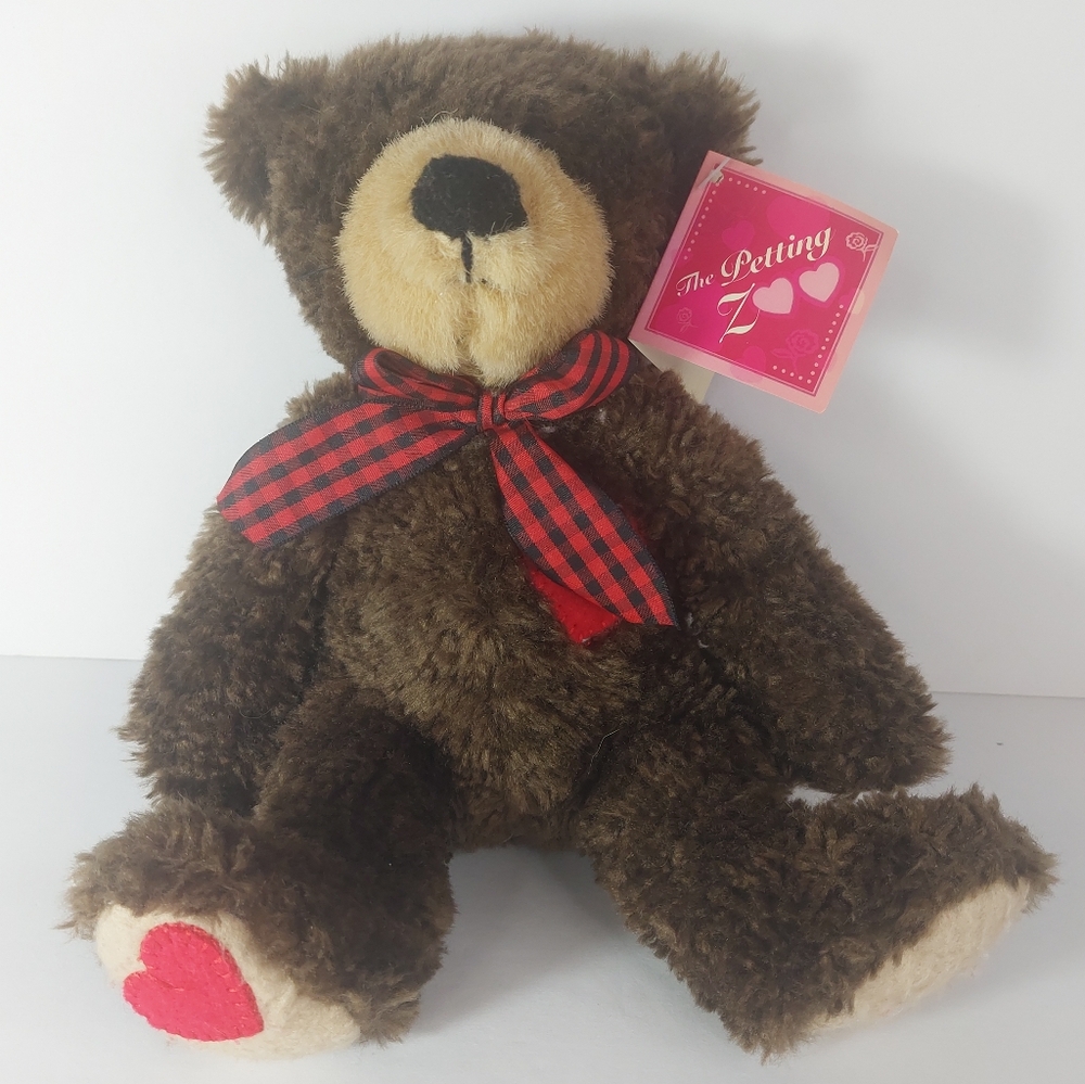 Brown Bear Plush from the collection of The Petting Zoo 8" With Heart On Foot.